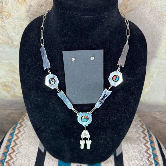 DON DEWA Inlay Necklace with Matching Earrings.....Zuni Native American Made! - Picture 2 of 6